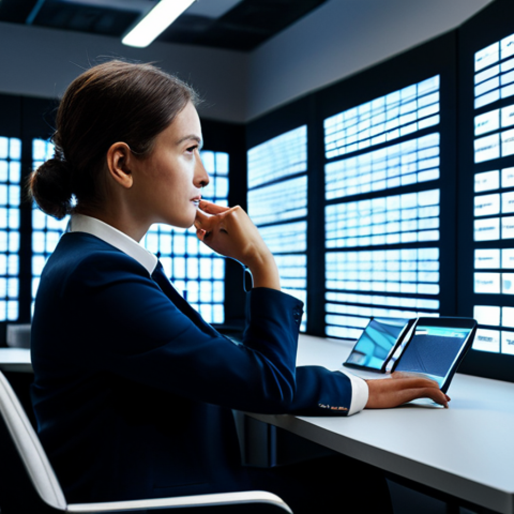 A modern professional person in a modest, contemporary business casual outfit, seated at a sleek desk in a bustling open-plan office. They are surrounded by multiple glowing screens displaying various digital notifications and fragmented information. Their expression is one of slight overwhelm, eyes subtly darting between devices, symbolizing fragmented attention. The scene emphasizes the continuous digital stream and the challenge of deep focus. Professional photography, sharp focus, cinematic lighting, high quality, perfect anatomy, correct proportions, well-formed hands, proper finger count, natural pose, natural body proportions, fully clothed, modest clothing, appropriate attire, professional dress, safe for work, appropriate content, professional.