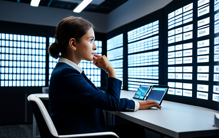 A modern professional person in a modest, contemporary business casual outfit, seated at a sleek desk in a bustling open-plan office. They are surrounded by multiple glowing screens displaying various digital notifications and fragmented information. Their expression is one of slight overwhelm, eyes subtly darting between devices, symbolizing fragmented attention. The scene emphasizes the continuous digital stream and the challenge of deep focus. Professional photography, sharp focus, cinematic lighting, high quality, perfect anatomy, correct proportions, well-formed hands, proper finger count, natural pose, natural body proportions, fully clothed, modest clothing, appropriate attire, professional dress, safe for work, appropriate content, professional.